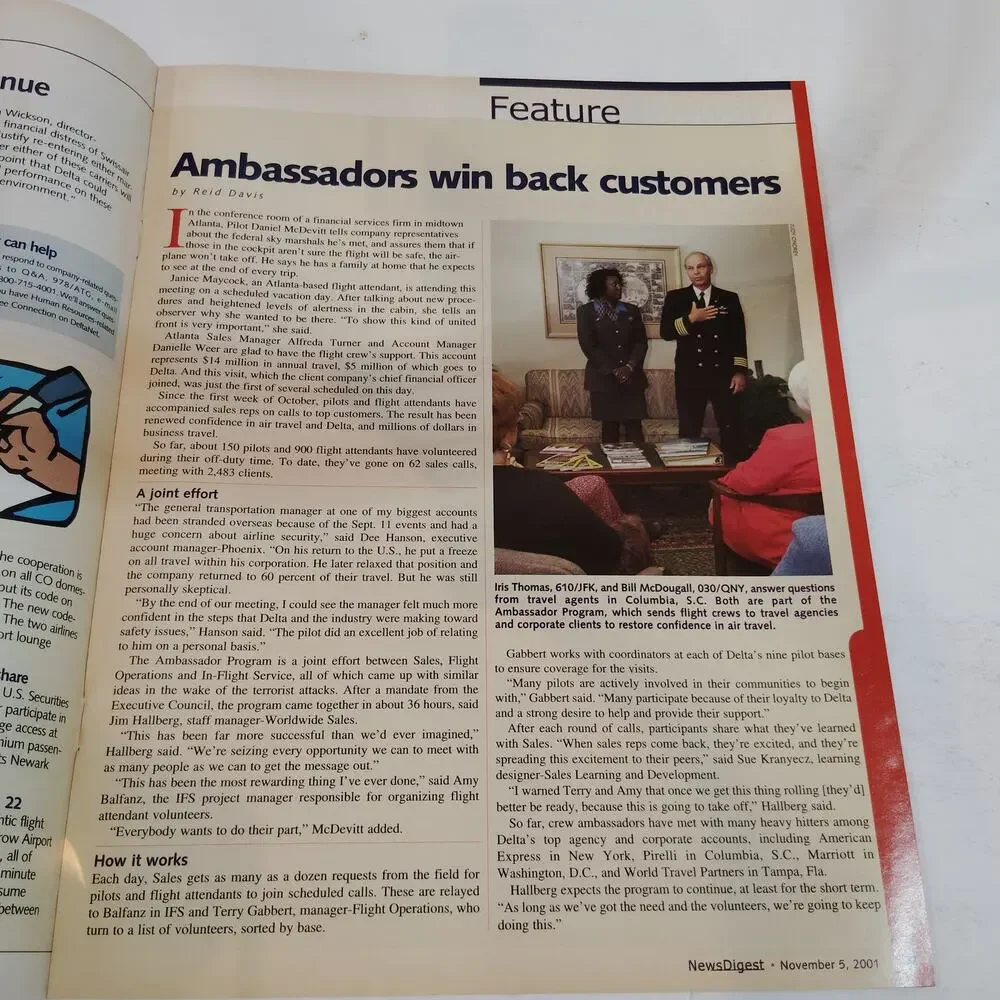 Delta News Digest - November 5, 2001 - Vintage Airline Industry Publication